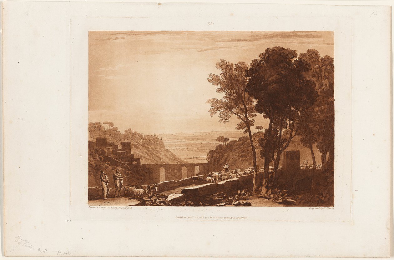 Broen og geitene, plate 43 fra Liber Studiorum av Joseph Mallord William Turner