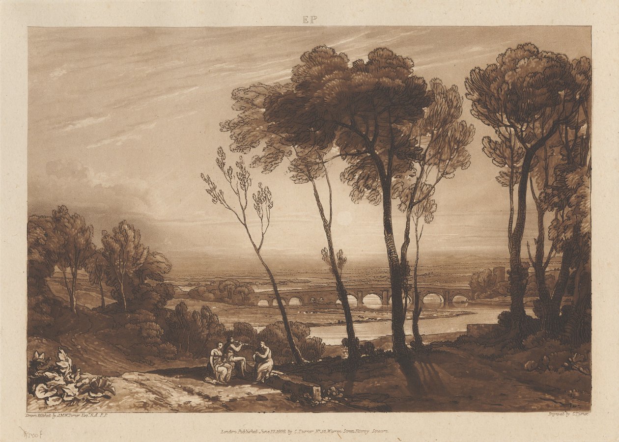 Broen i mellomgrunnen av Joseph Mallord William Turner