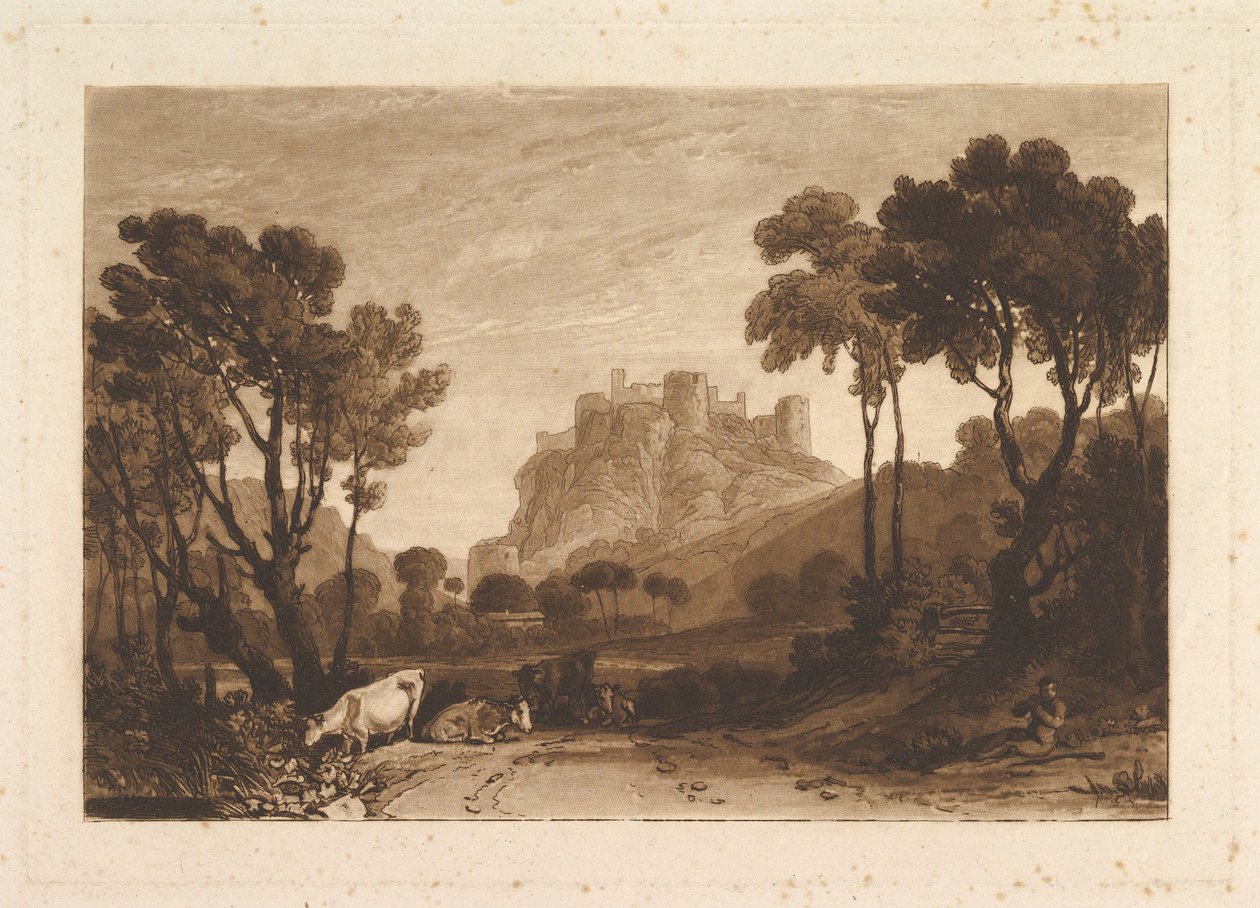 Slottet over Meadows Liber Studiorum, del II, plate 8, 1808. av Joseph Mallord William Turner