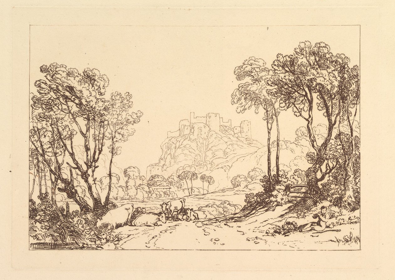 Slottet over Meadows Liber Studiorum, del II, plate 8, 1808. av Joseph Mallord William Turner
