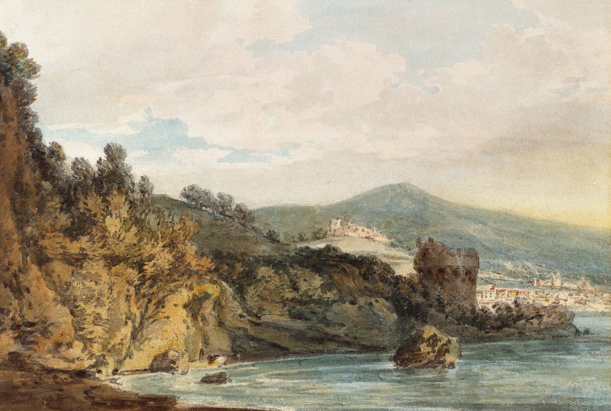 Kysten under Vietri, Salerno i det fjerne, slottet sett over Torre Crestarella av Joseph Mallord William Turner