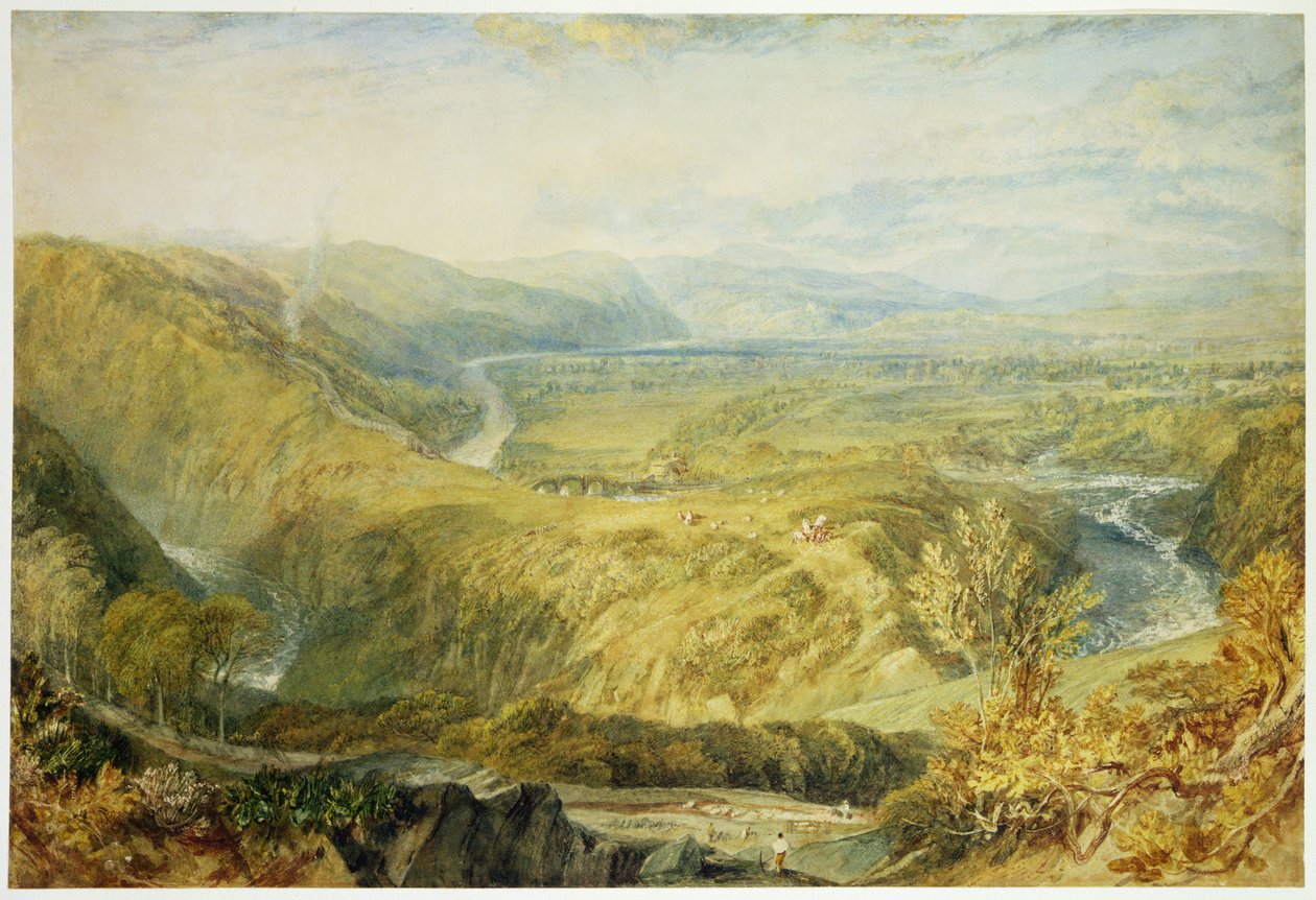 The Crook of Lune, ser mot Hornby Castle, 1816-18 (grafitt, wc, kroppsfarge og kritt på papir) av Joseph Mallord William Turner