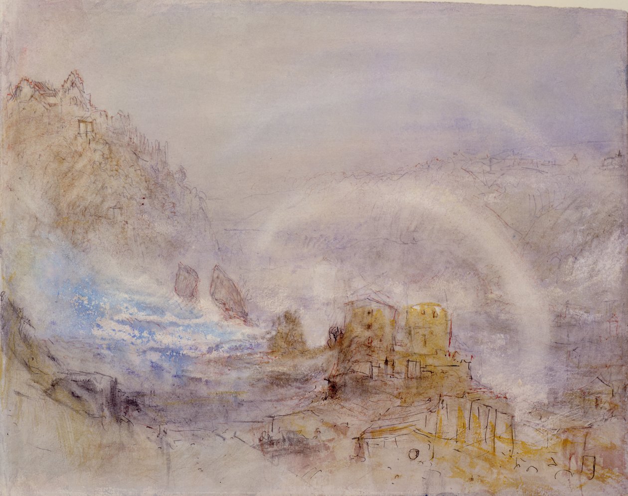 Rhinfallene ved Schaffhausen (blyant, rødt blekk og wc på papir) av Joseph Mallord William Turner
