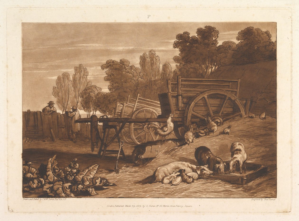 Gårdsgården med hanen Liber Studiorum, del IV, plate 17, 29. mars 1809. av Joseph Mallord William Turner