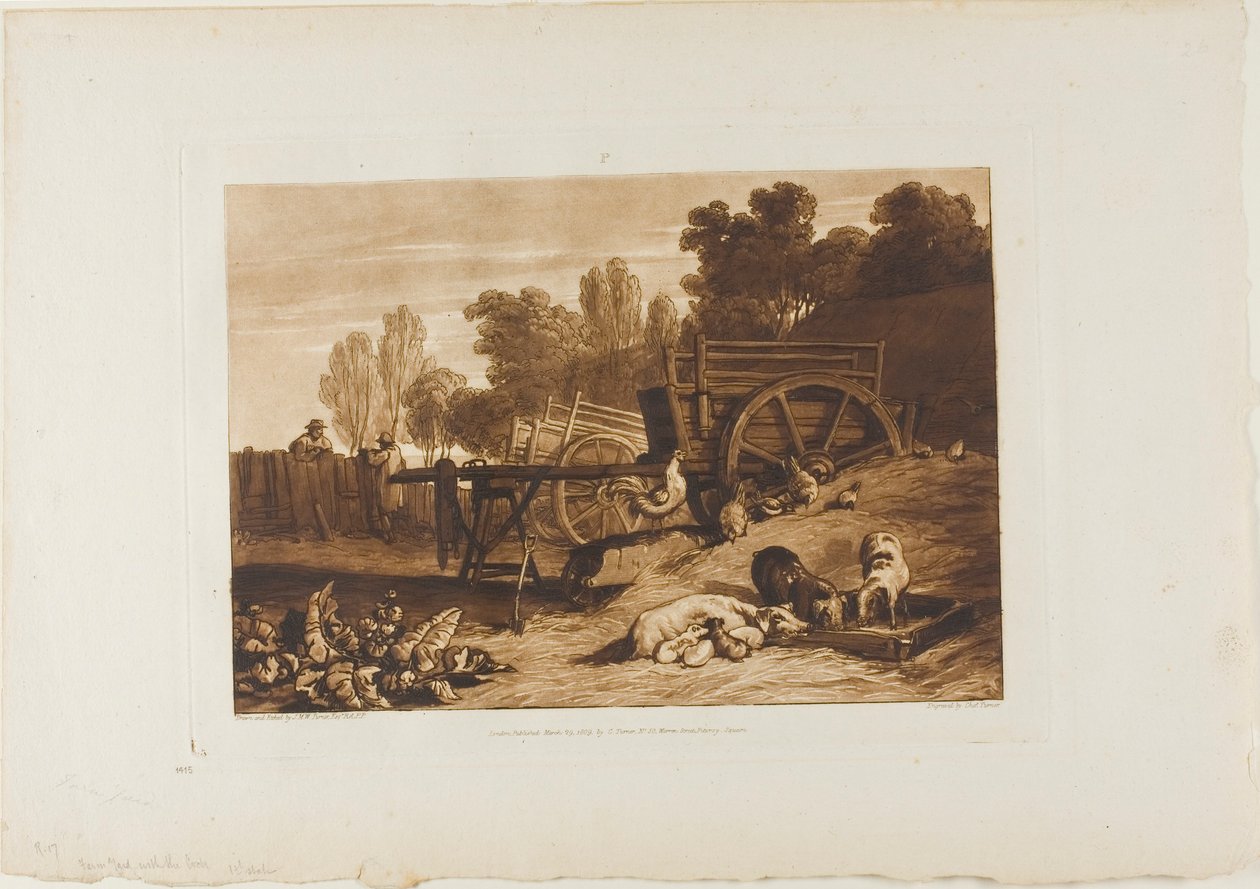 Gårdsgården med hanen, tallerken 17 fra Liber Studiorum av Joseph Mallord William Turner
