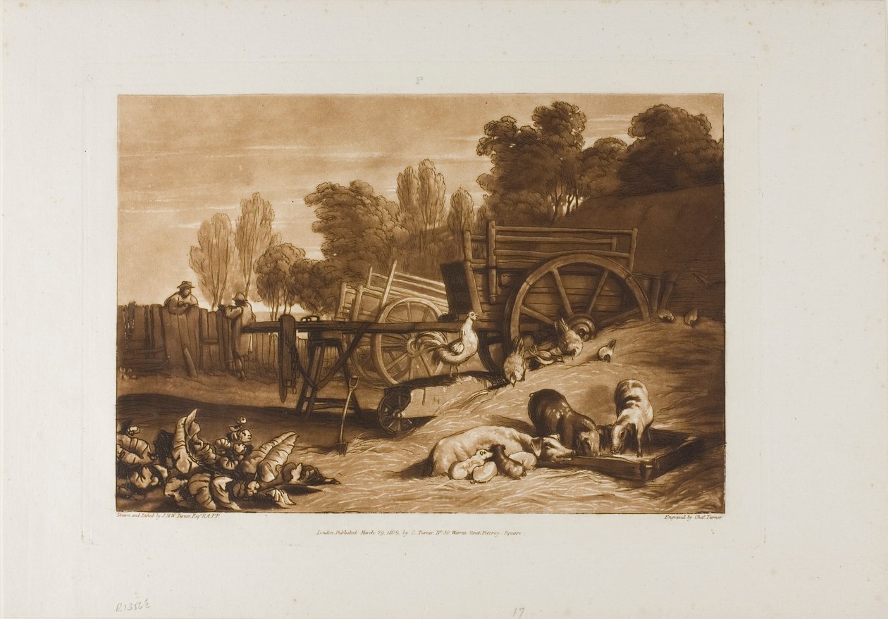 Gårdsgården med hanen, tallerken 17 fra Liber Studiorum av Joseph Mallord William Turner