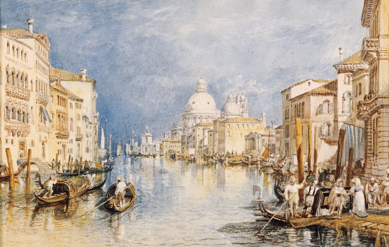 Canal Grande, Venezia, med gondoler og figurer i forgrunnen, ca. 1818 av Joseph Mallord William Turner