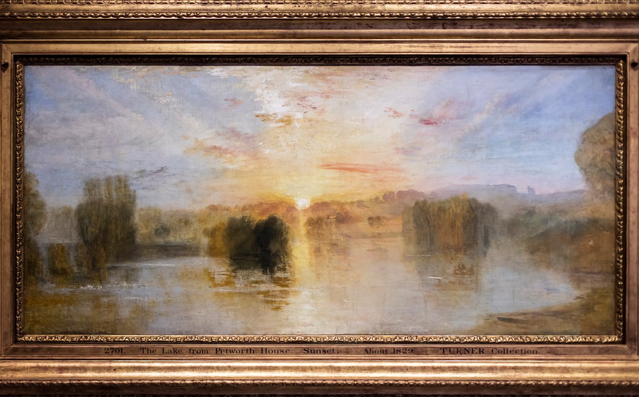 Innsjøen, Petworth, solnedgang, ca. 1827–28 (olje på lerret) av Joseph Mallord William Turner