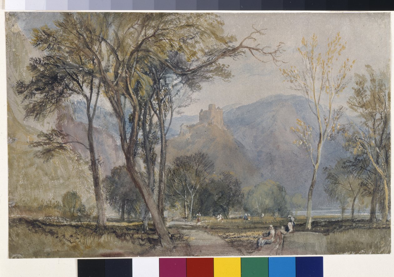Marxburg (akvarell på hvitt papir tilberedt med en grå vask) av Joseph Mallord William Turner