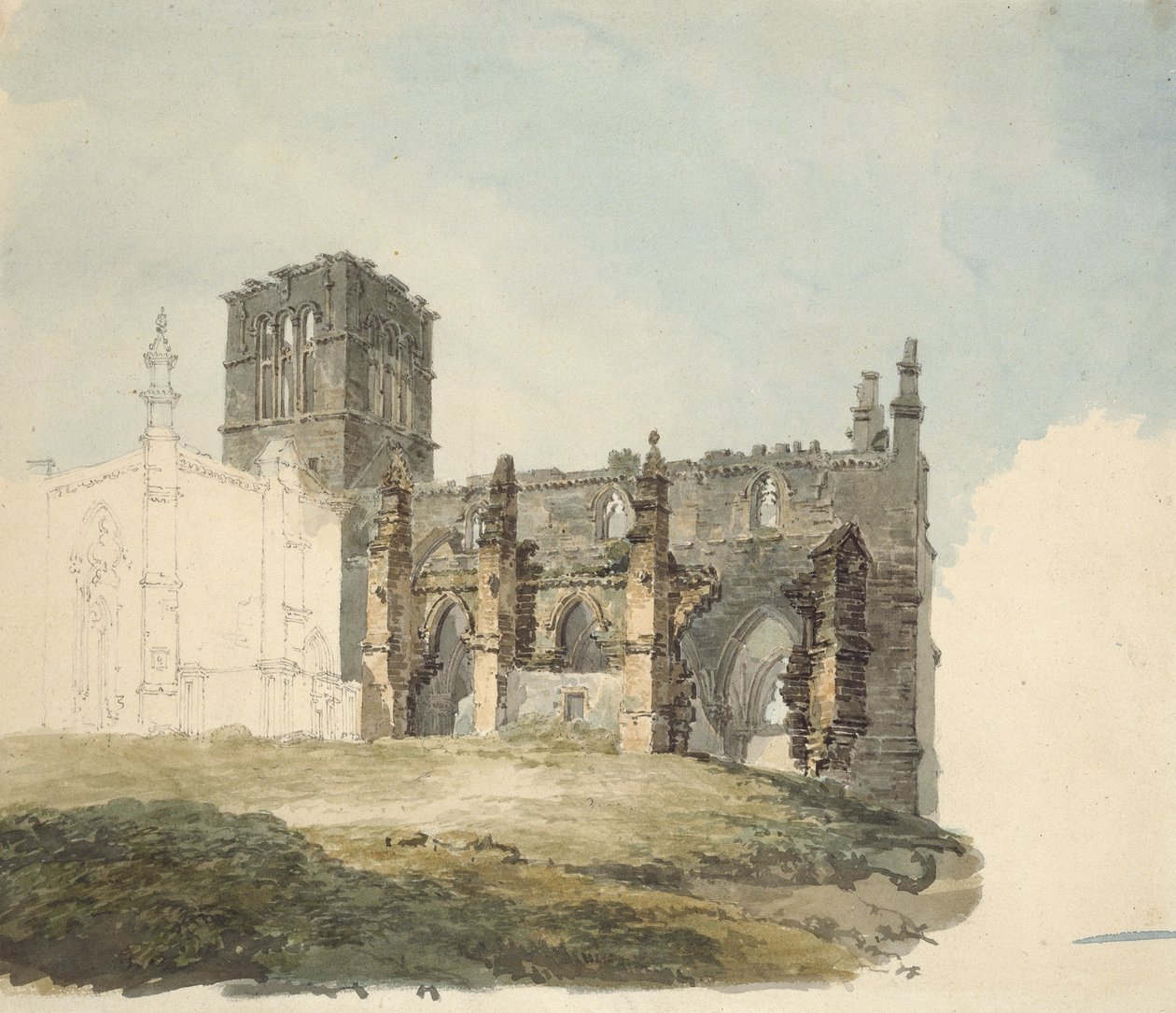 The Ruined Abbey at Haddington, ca. 1794 (akvarell over grafitt på vevd papir) av Joseph Mallord William Turner