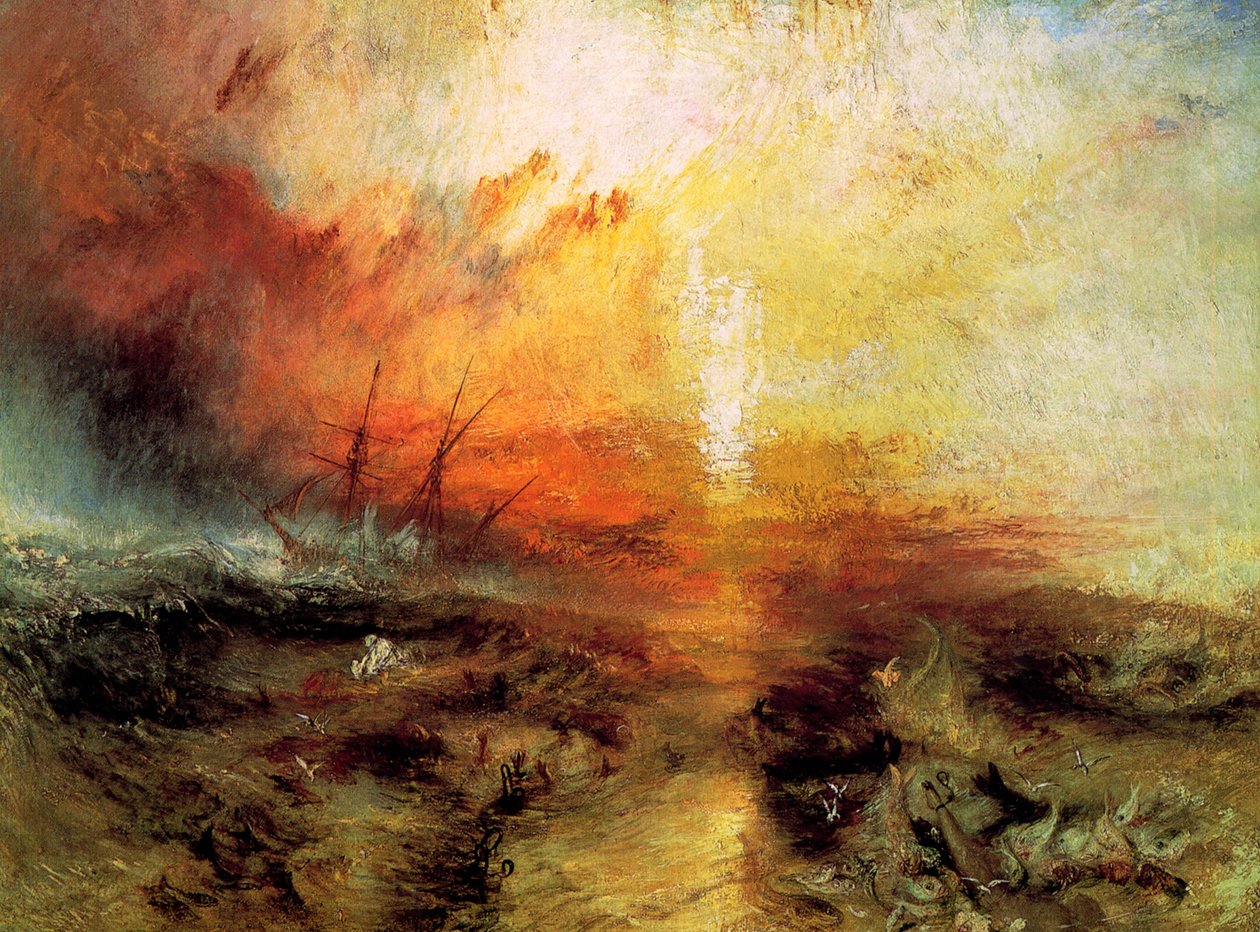Slaveskipsslaverne som kaster de døde og døende over bord, Typhon Coming On, 1840. av Joseph Mallord William Turner