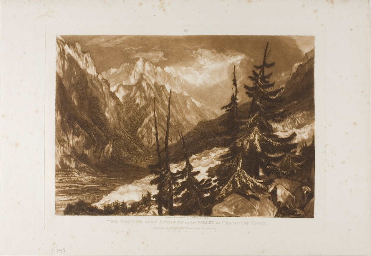 The Source of the Arveron, plate 60 fra Liber Studiorum av Joseph Mallord William Turner