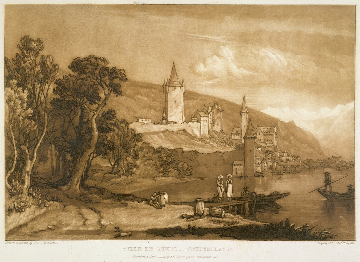 The Town of Thun, fra 'Liber Studiorum', gravert av Thomas Hodgetts, 1816 av Joseph Mallord William Turner