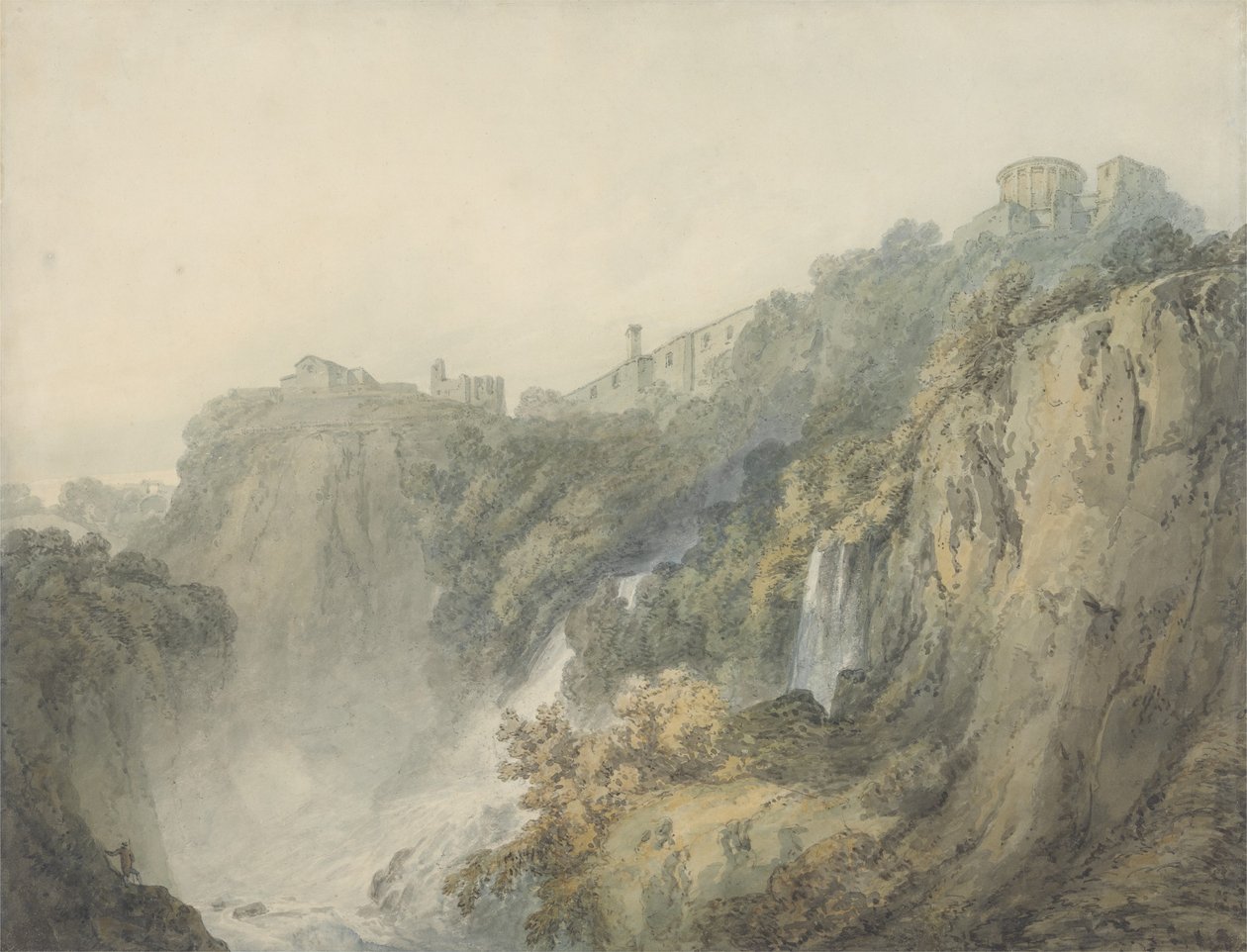 Tivoli med Sibyllens tempel og kaskadene, ca. 1796-97 (w/c over grafitt på papir) av Joseph Mallord William Turner