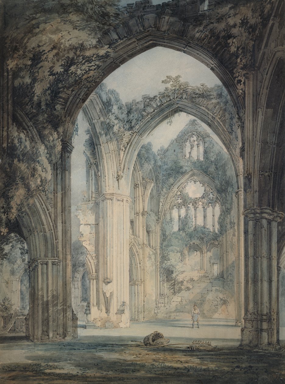 Transept of Tintern Abbey, Monmouthshire, ca. 1794 (akvarell over grafitt med penn og svart blekk på papir) av Joseph Mallord William Turner