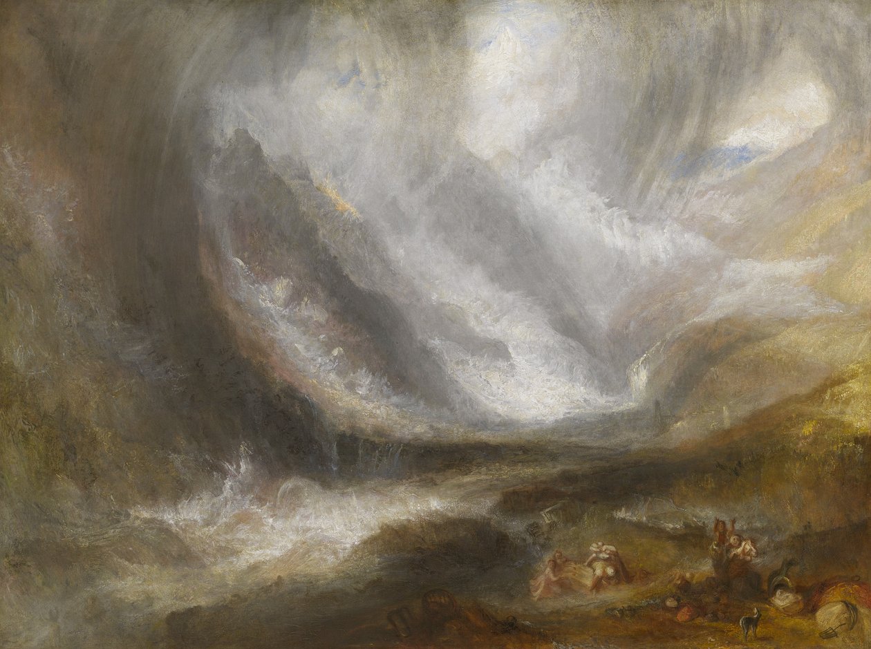 Valley of Aosta: Snøstorm, snøskred og tordenvær, 1836-37 av Joseph Mallord William Turner