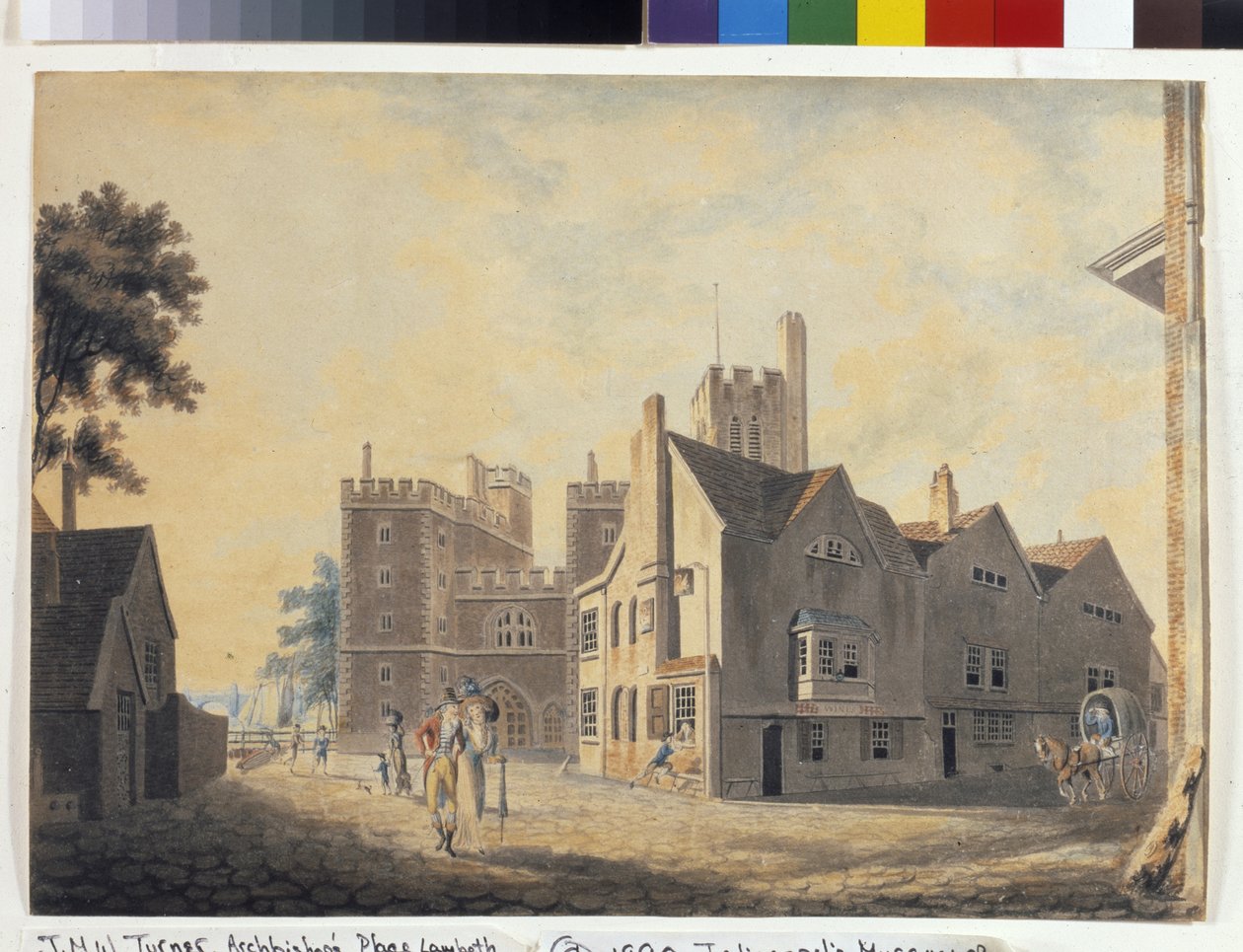 Utsikt over erkebiskopens palass, Lambeth (akvarell på hvitt papir) av Joseph Mallord William Turner