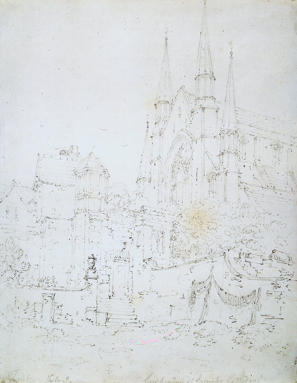 West Window, Worcester Cathedral (blyant på hvitt papir) av Joseph Mallord William Turner