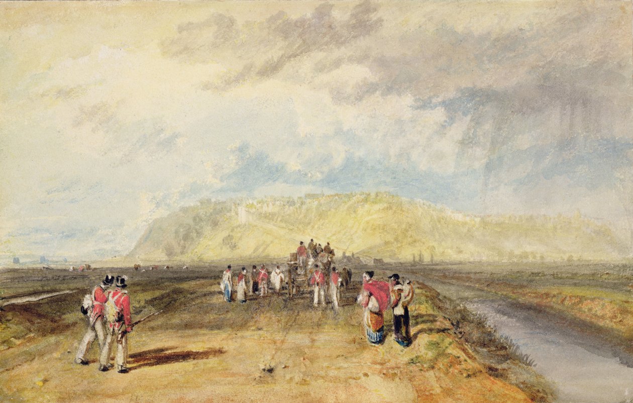 Winchelsea, Sussex, fra Rye Road (akvarell og kroppsfarge på papir) av Joseph Mallord William Turner