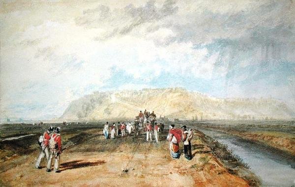 Winchelsea, Sussex, fra Rye Road (akvarell på papir) av Joseph Mallord William Turner
