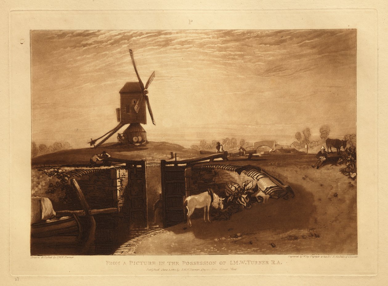 Vindmølle og sluse av Joseph Mallord William Turner