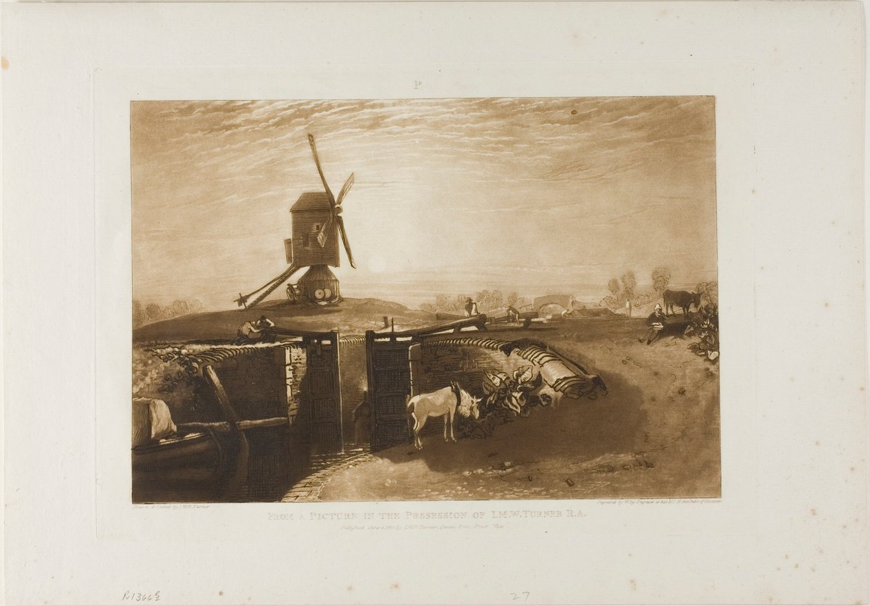 Vindmølle og lås, plate 27 fra Liber Studiorum av Joseph Mallord William Turner
