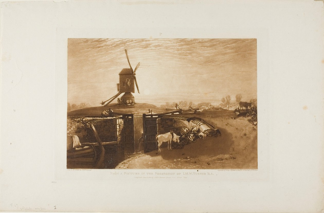 Vindmølle og lås, plate 27 fra Liber Studiorum av Joseph Mallord William Turner