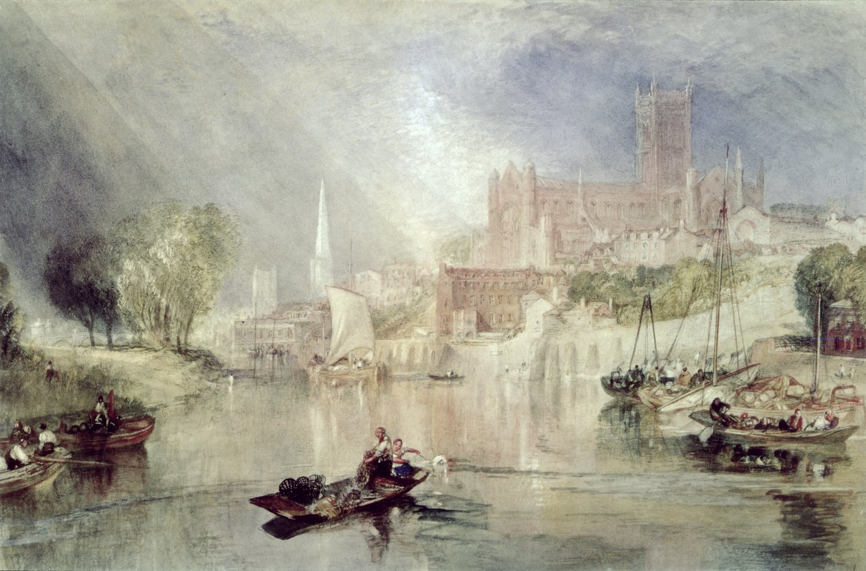 Worcester katedral og elven Severn av Joseph Mallord William Turner