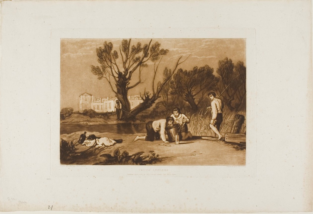 Young Anglers, plate 32 fra Liber Studiorum av Joseph Mallord William Turner
