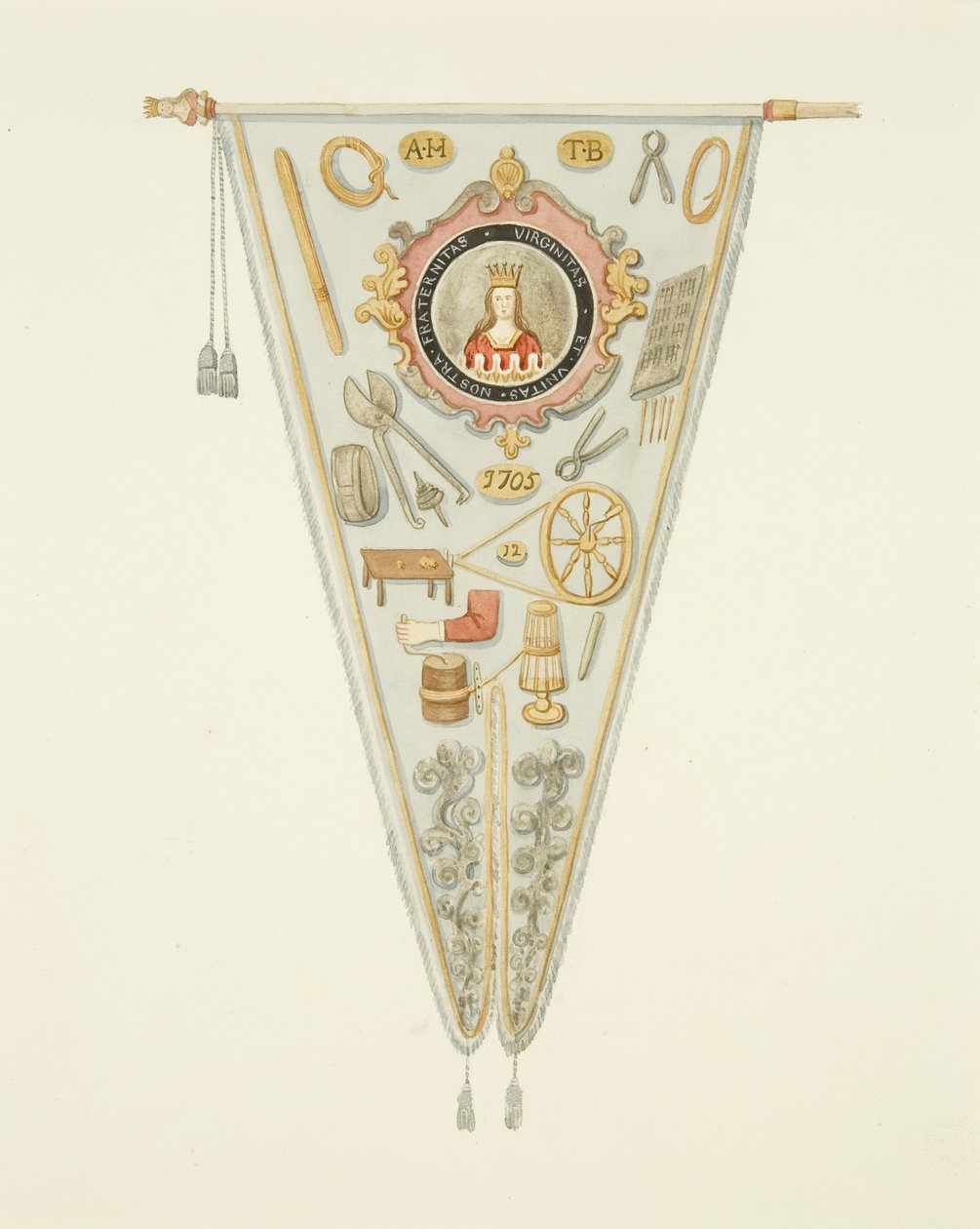 Banner of the Pin-maker's Company of Bristol, ca. 1833 (blyant, akvarell og kroppsfarge på papir) av Joseph Manning