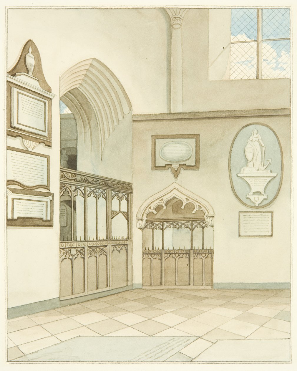 Slutten av sørlig tverrarm av Bristol Cathedral (akvarell på papir) av Joseph Manning