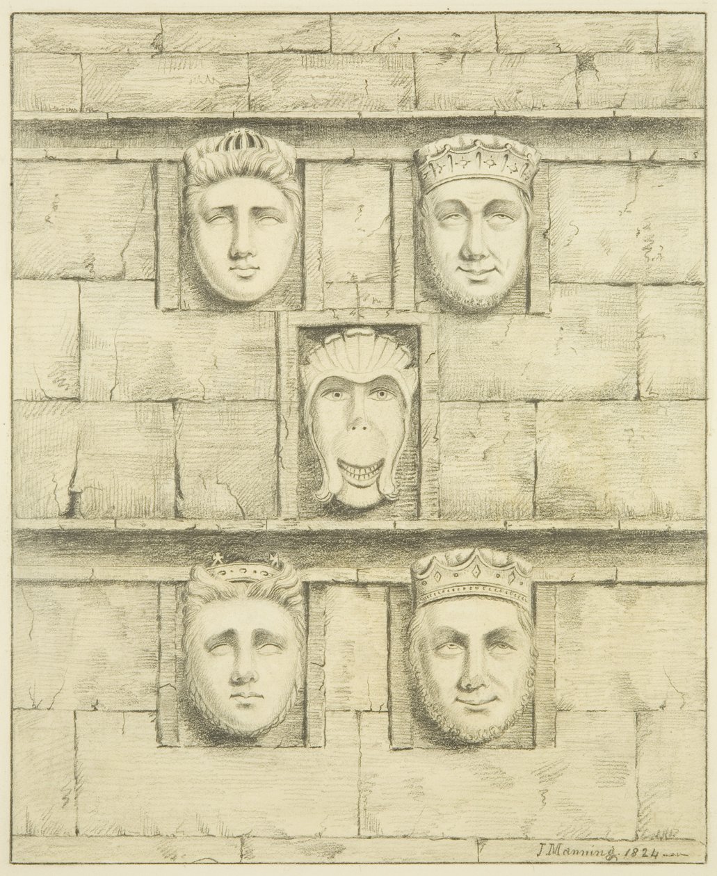 Fem corbels ved Black Castle, Brislington, 1824 av Joseph Manning