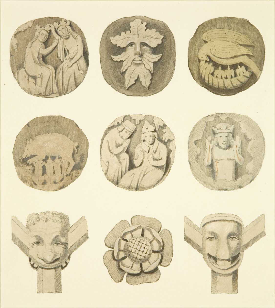 Lyskesteiner (sjefer) i taket til Redcliffe Church (akvarell på papir) av Joseph Manning