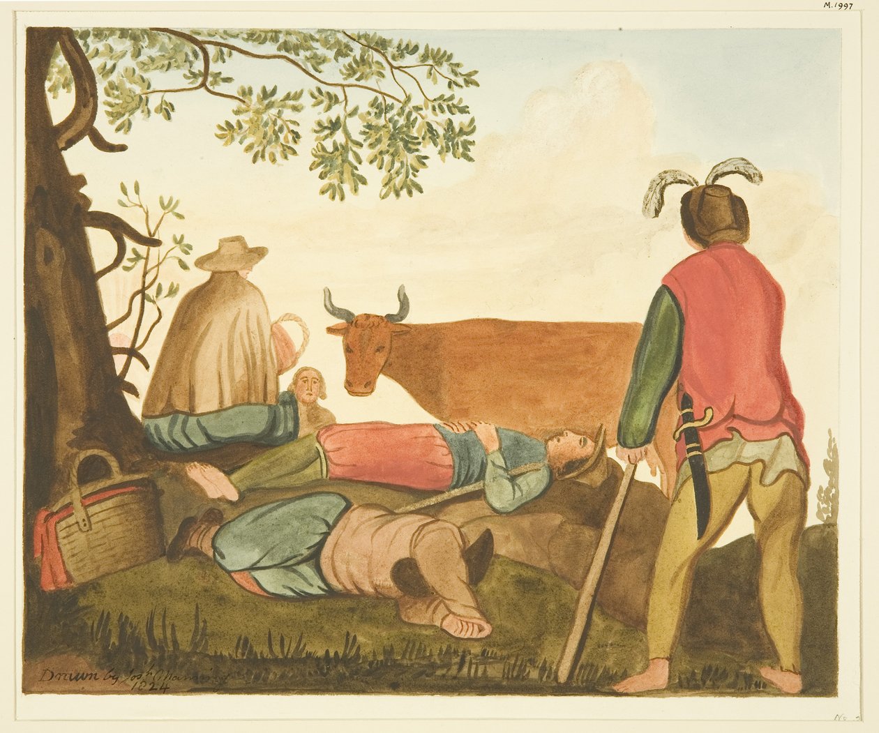 Guy, Earl of Warwick, and the Dun Cow, kopier fra originalt oljemaleri (akvarell på papir) av Joseph Manning