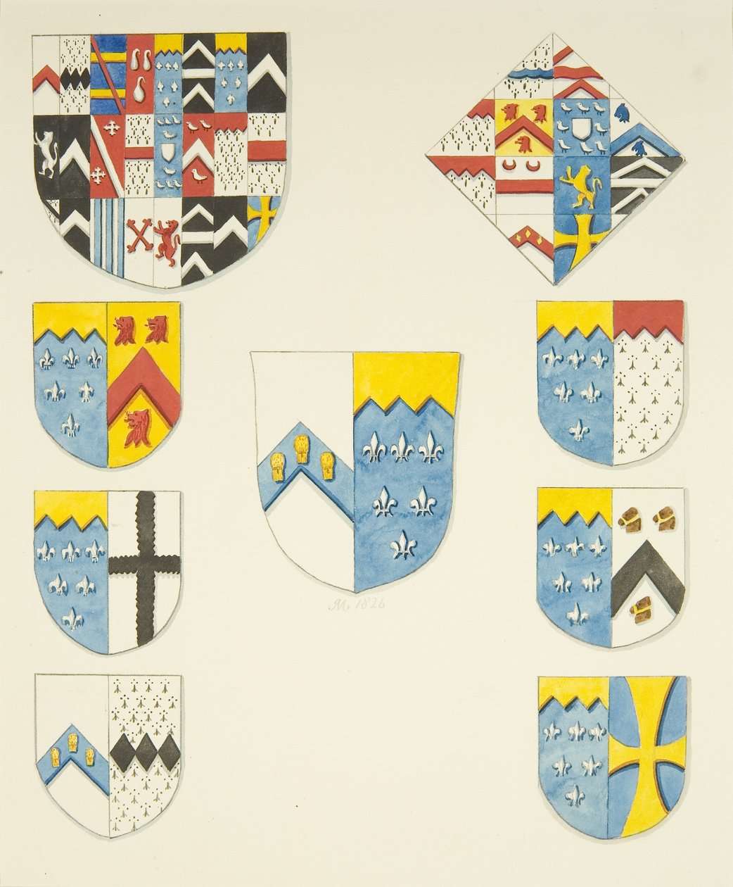 Heraldisk utsmykning på Newtons monument i Bristol Cathedral (akvarell på papir) av Joseph Manning