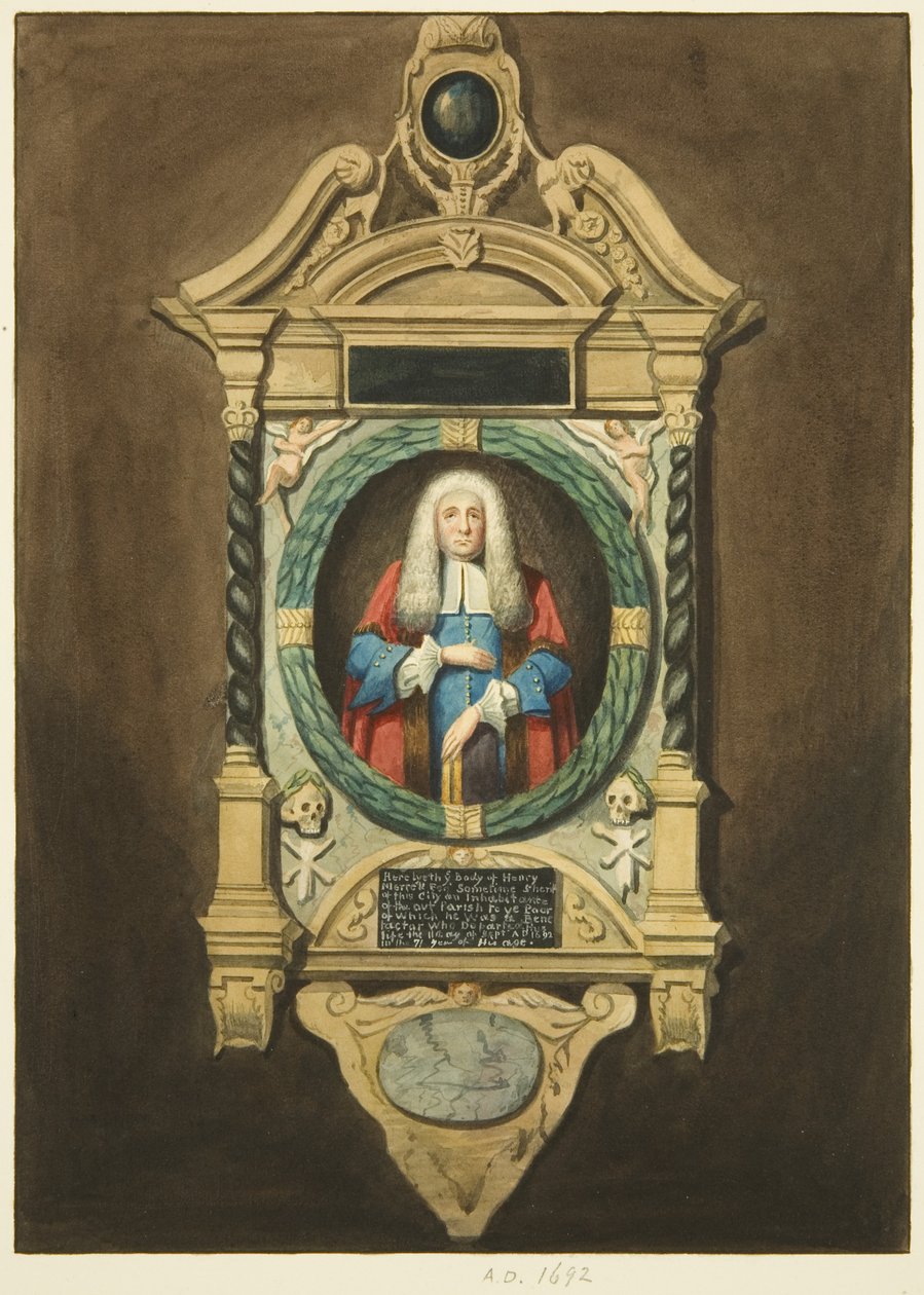 Monument til Henry Merrett i St Philip's (akvarell på papir) av Joseph Manning
