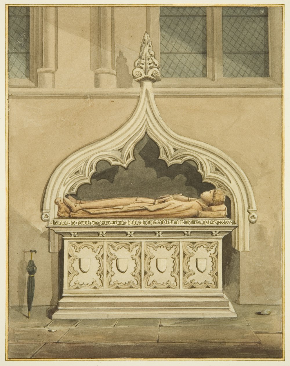 Monument til Henry av Gaunt i South Aisle of St Mark's og et portrett av kunstnerens paraply (akvarell på papir) av Joseph Manning