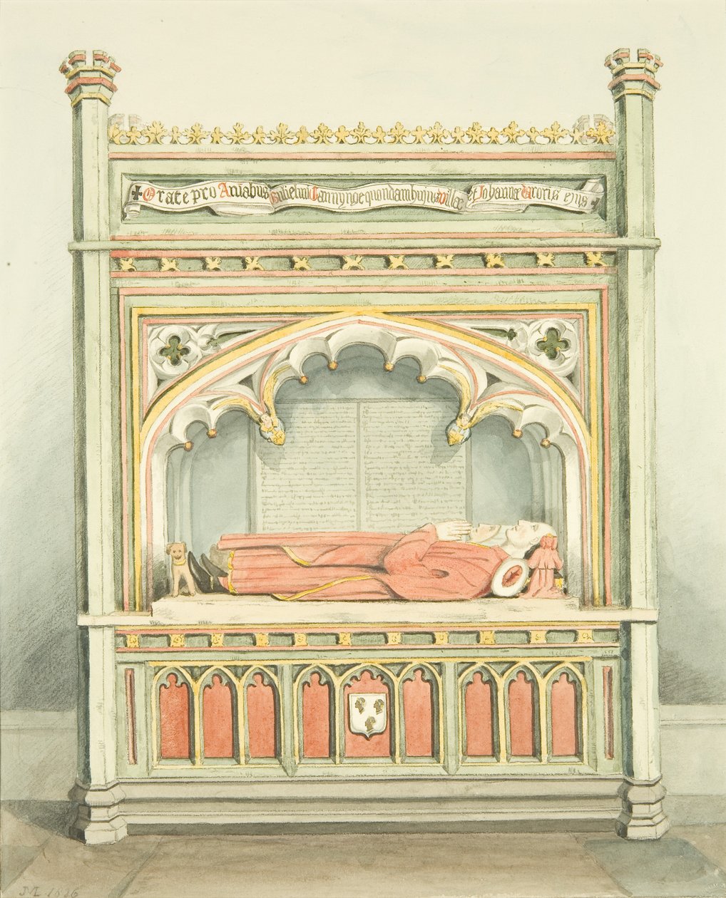 Monument til William Canynges i St Mary Redcliffe (akvarell på papir) av Joseph Manning