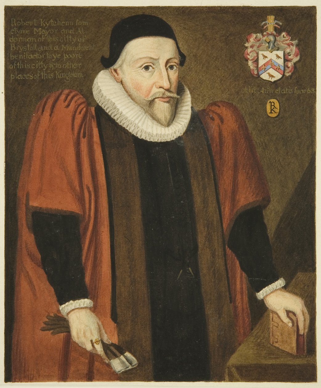 Portrett i Council House of Alderman Robert Kitchin (blyant og akvarell på papir) av Joseph Manning