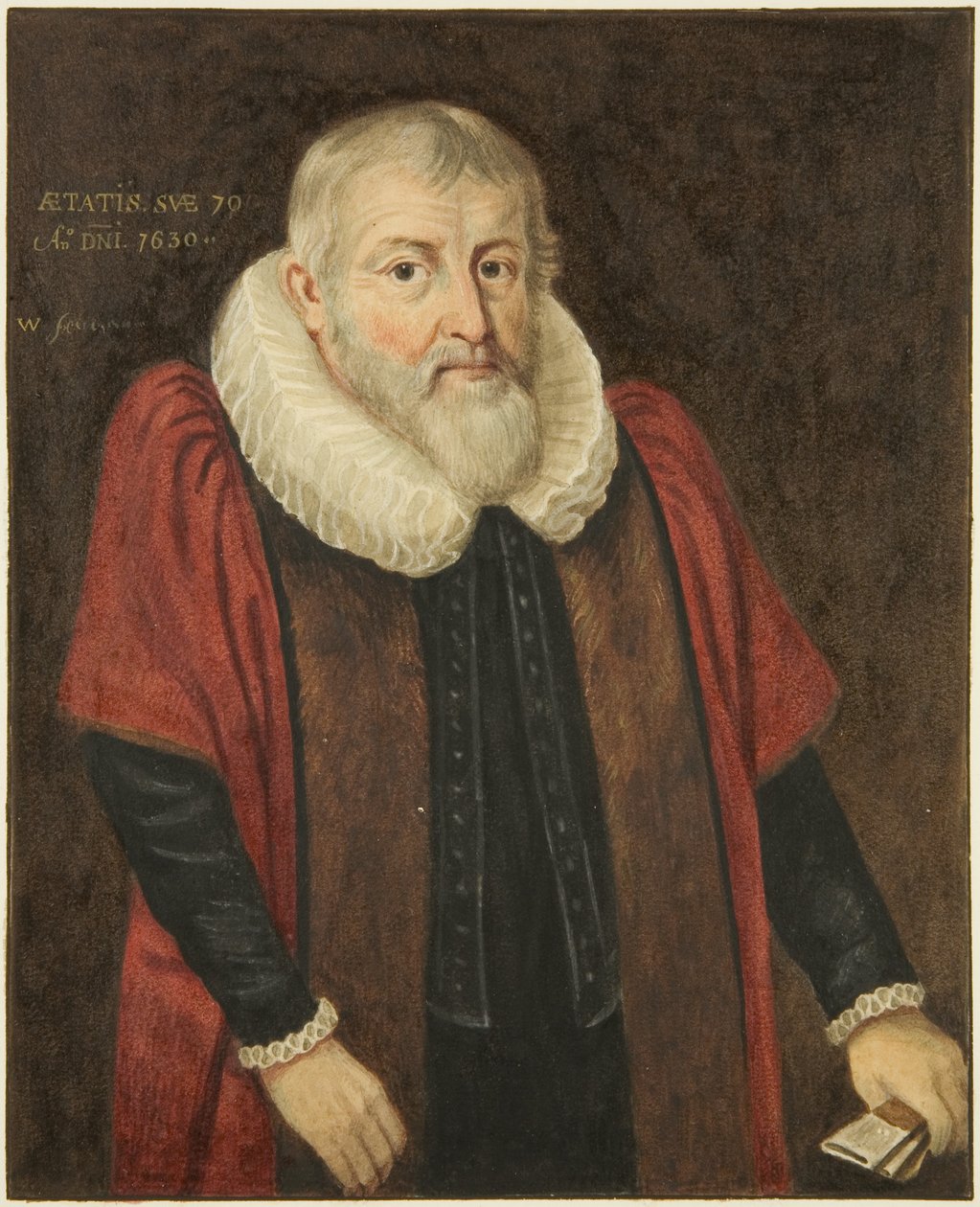 Portrett i Council House of George Harrington, borgermester i Bristol 1617 (akvarell på papir) av Joseph Manning
