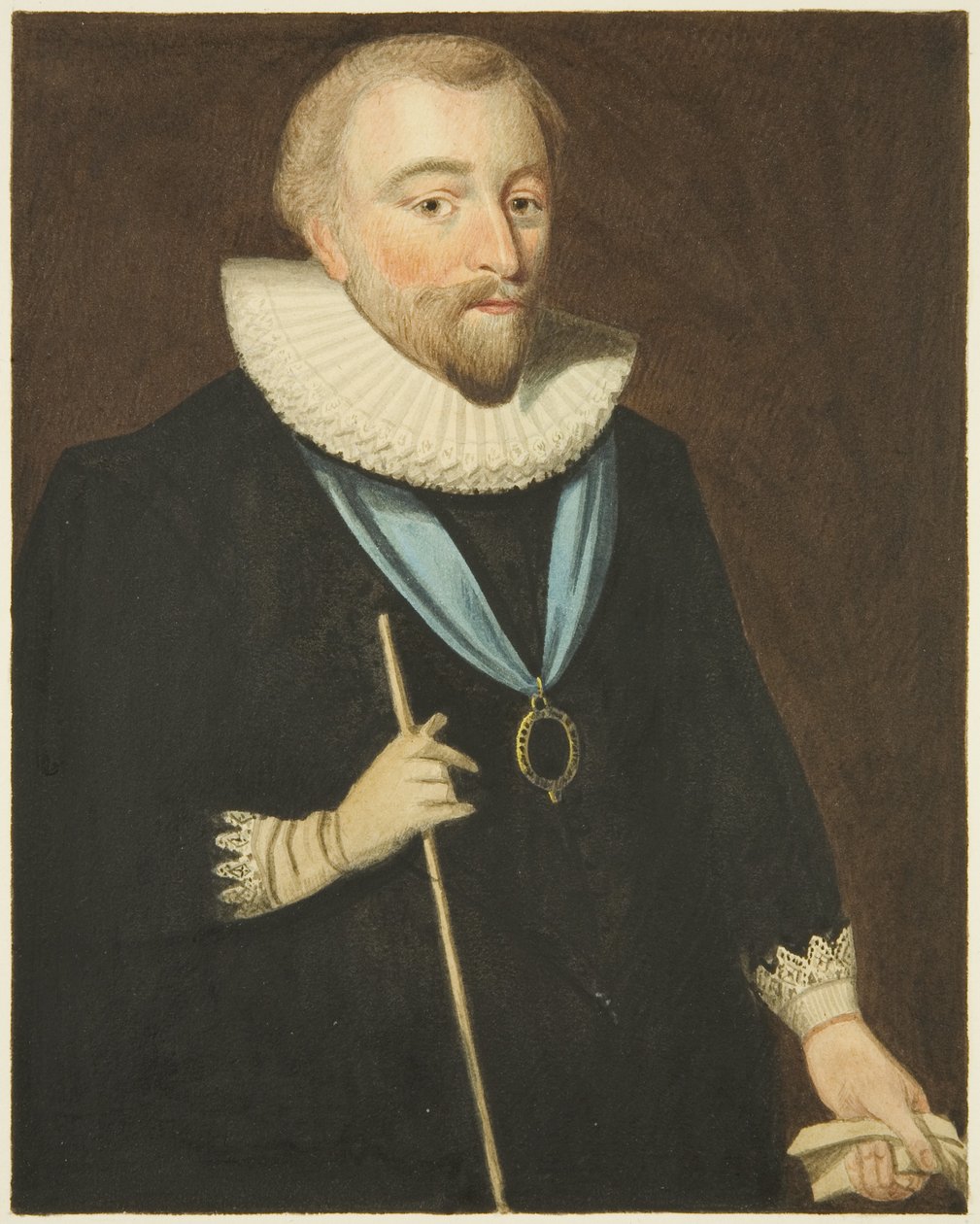 Portrett i Council House of Richard Weston, Earl of Portland (blyant og akvarell på papir) av Joseph Manning