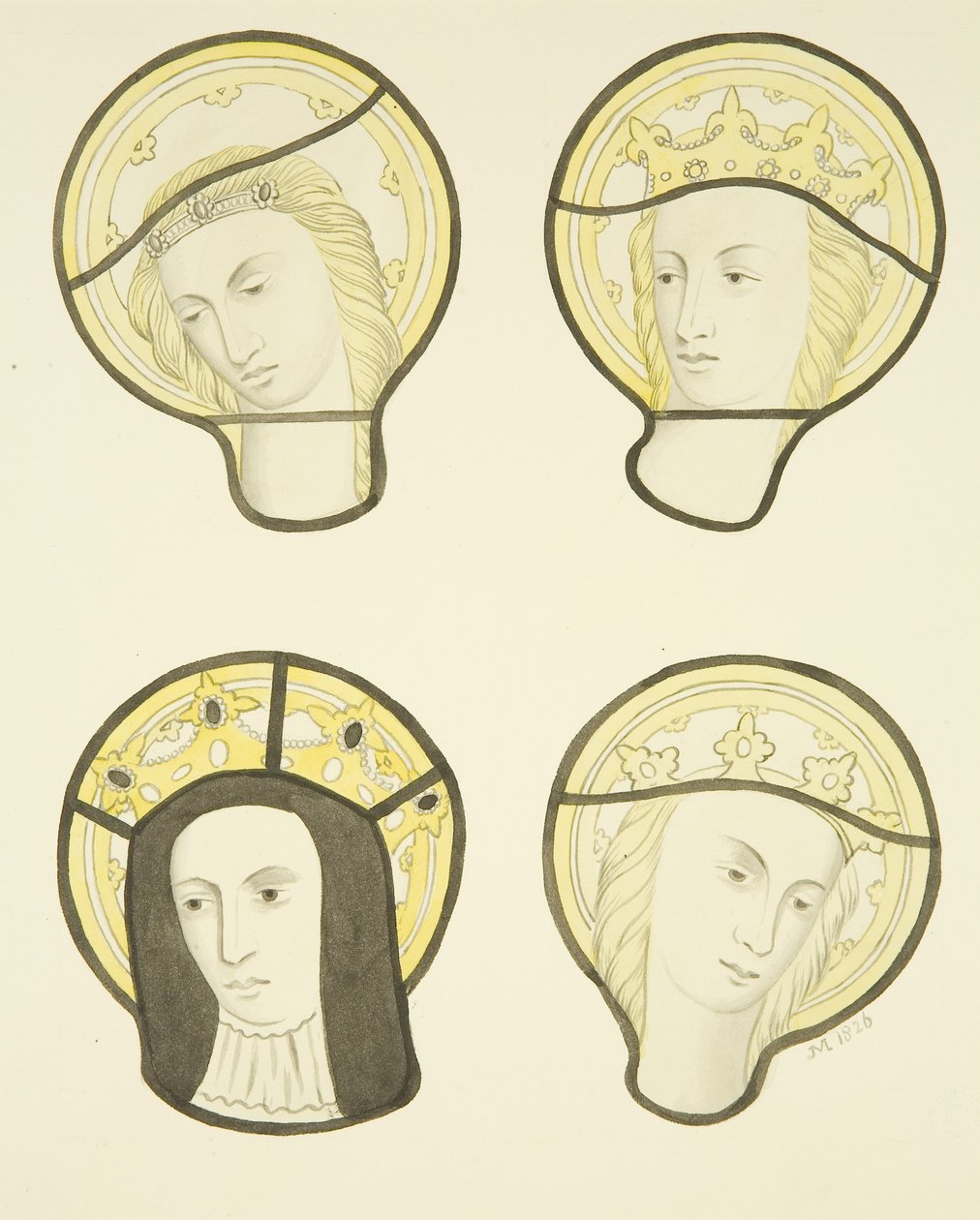 Farget glass i østvinduet, nordre transept av St Mary Redcliffe (akvarell på papir) av Joseph Manning