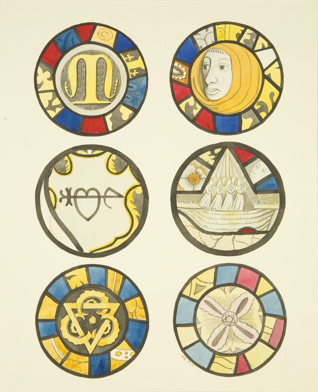 Farget glass i nord- og østvinduer, nordre transept av St Mary Redcliffe (akvarell på papir) av Joseph Manning
