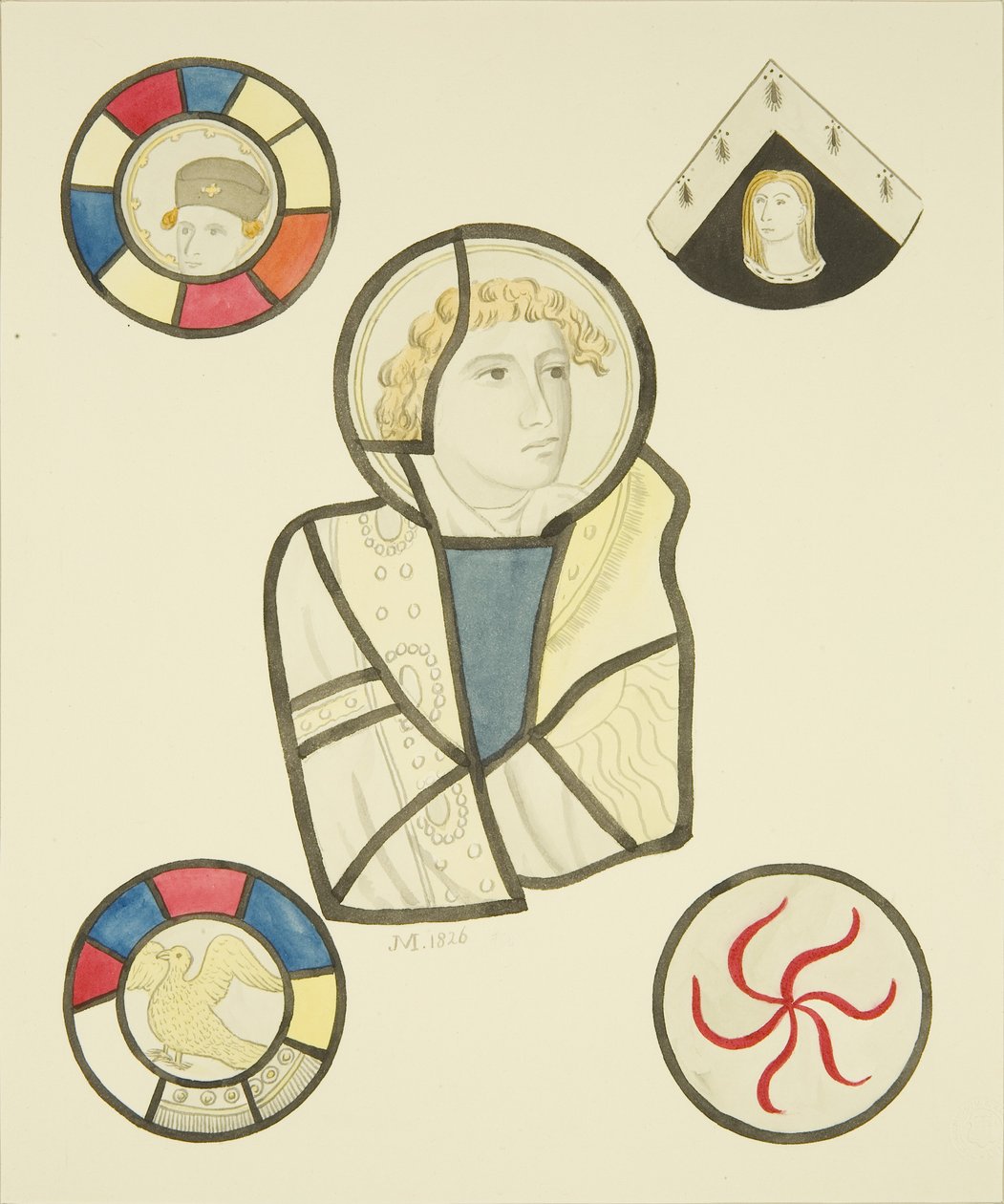 Farget glass i nordvinduet til koret til St Mary Redcliffe (akvarell på papir) av Joseph Manning