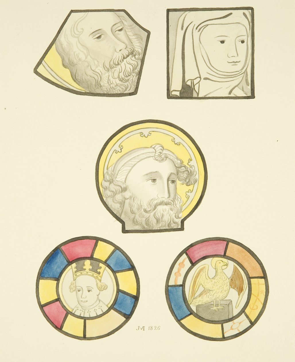 Farget glass i nordvinduet til kirkeskipet St Mary Redcliffe (akvarell på papir) av Joseph Manning