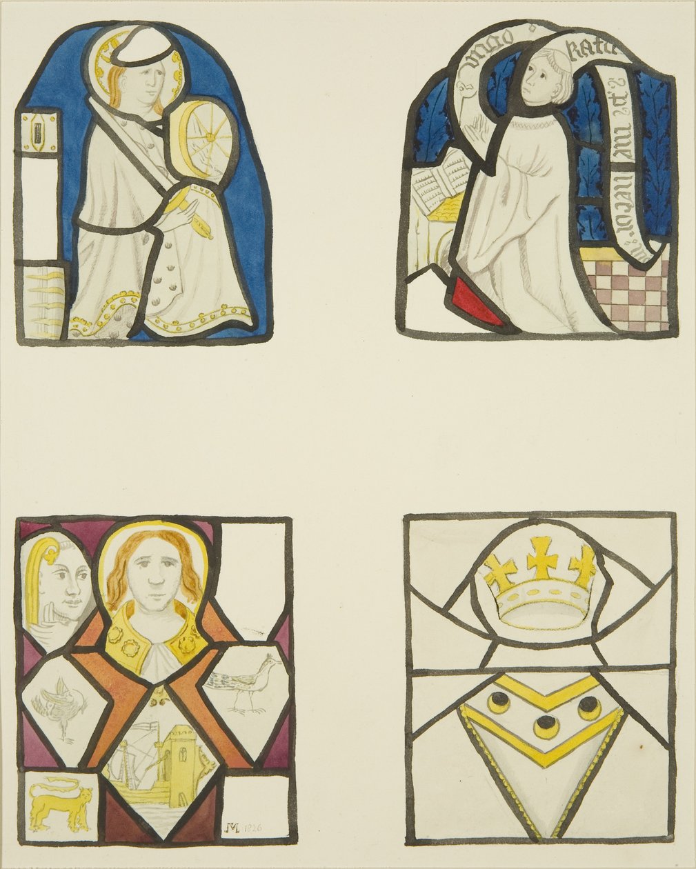 Farget glass i vinduet til Weavers' Chapel i Temple Church (akvarell på papir) av Joseph Manning