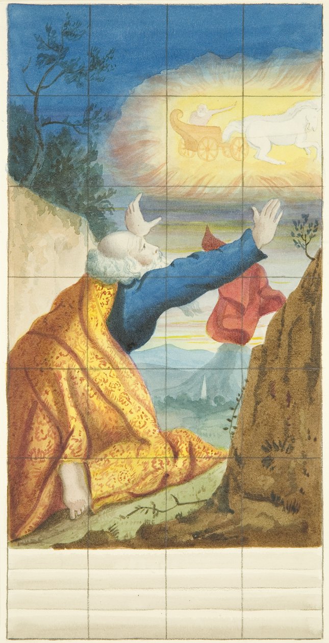 Glassmaleri i østenden av nordgangen til Bristol Cathedral som viser Elijah og Elisha (akvarell på papir) av Joseph Manning