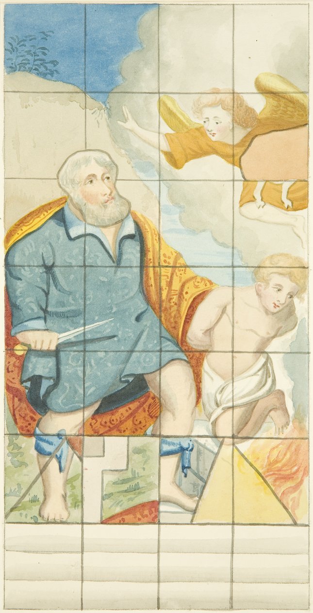 Glassmaleri i østenden av nordgangen til Bristol Cathedral som viser Abraham og Isaac (akvarell på papir) av Joseph Manning