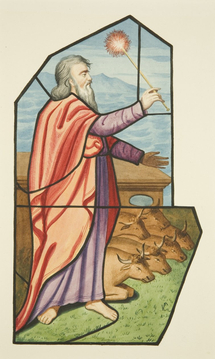 Glassmaleri, viser sannsynligvis Moses, St Michael