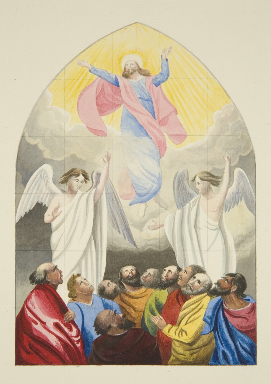 Vindu designet av Edward Bird, R.A., i Temple Church (akvarell på papir) av Joseph Manning